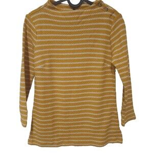 Talbots Knit Sweater Womens S Yellow White Striped Long Sleeve